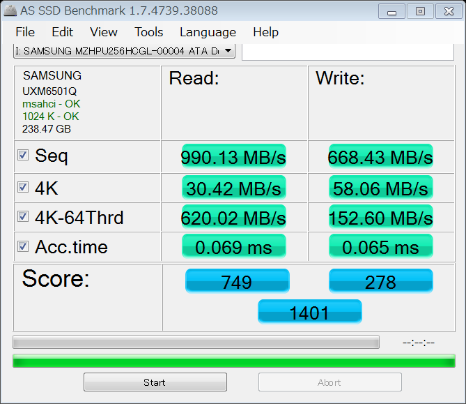 AS SSD Benchmark SAMSUNG XP941 256GB
