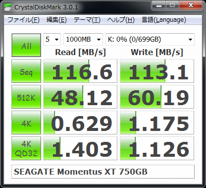 Momentus XT 750GB CrystalDiskMark